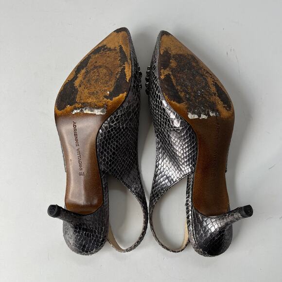 Adrienne Vittadini Surya Slingback Shoes Sz 6M Snake Skin Crystals Pewter Glam - Picture 8 of 15